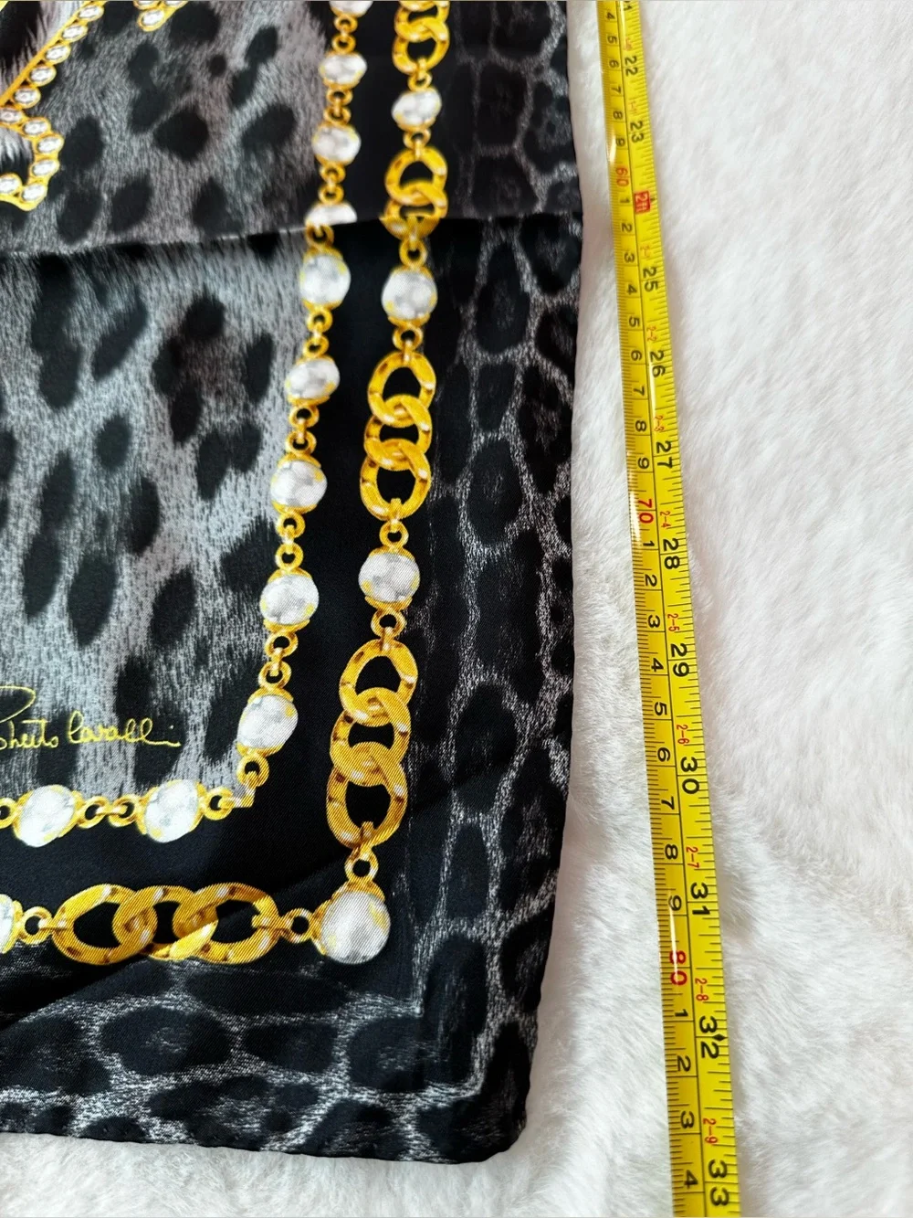 Roberto Cavalli Black and Gold Leopard Motif Silk Scarf